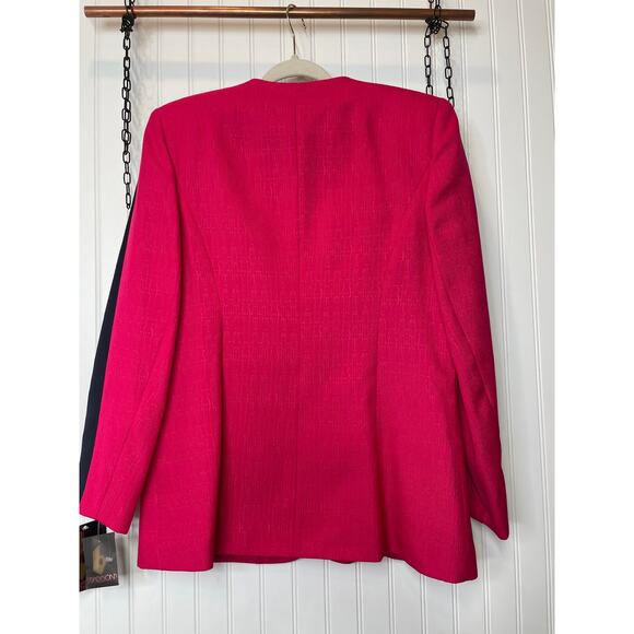 NWT Vintage SASSON Paris New York Blazer Jacket Pink Navy 80s / 90s Size 14 - Picture 2 of 7